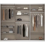 Dressing 271 cm lungime, 3 uși glisante, oglindă pe mijloc, culoare crem, compartimentare premium, 229 cm înălțime - imagine 4