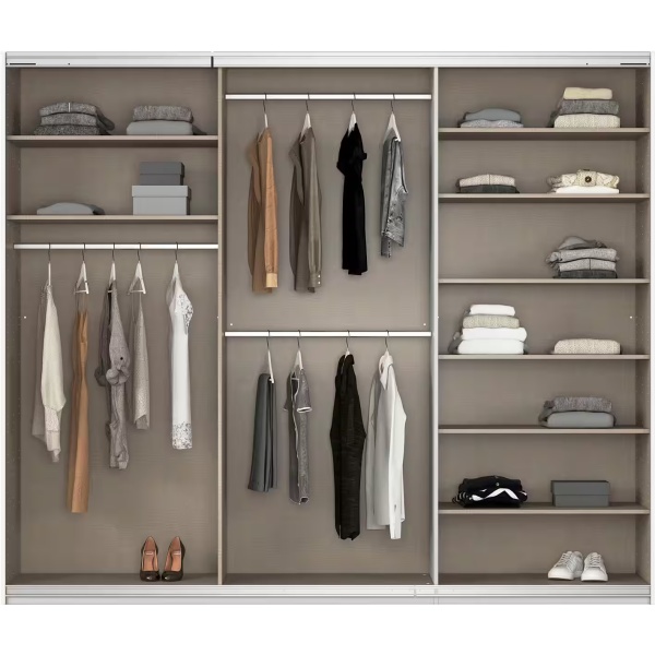 Dressing 271 cm lungime, 3 uși glisante, oglindă pe mijloc, culoare crem, compartimentare premium, 229 cm înălțime - imagine 5