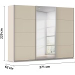 Dressing 271 cm lungime, 3 uși glisante, oglindă pe mijloc, culoare crem, compartimentare premium, 229 cm înălțime - imagine 13