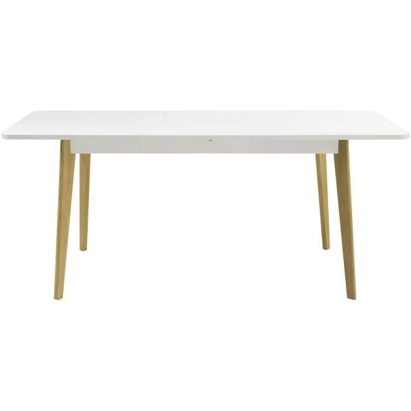 Masă extensibilă, culoare albă, picioare lemn, 140-180 cm - imagine 3