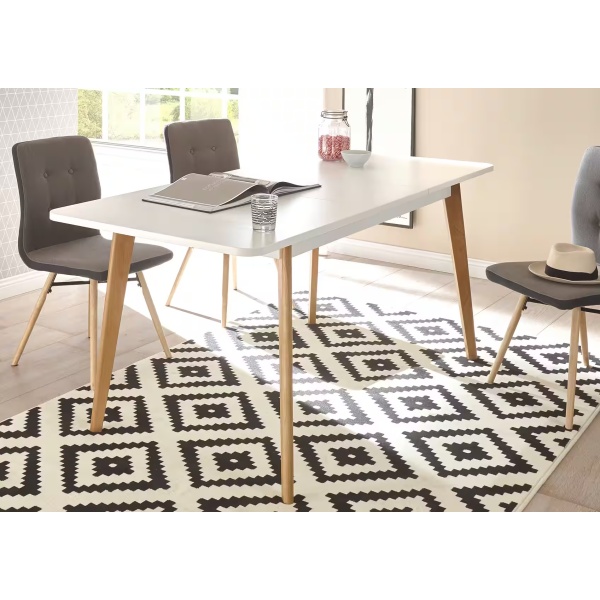 Masă extensibilă, culoare albă, picioare lemn, 140-180 cm - imagine 4