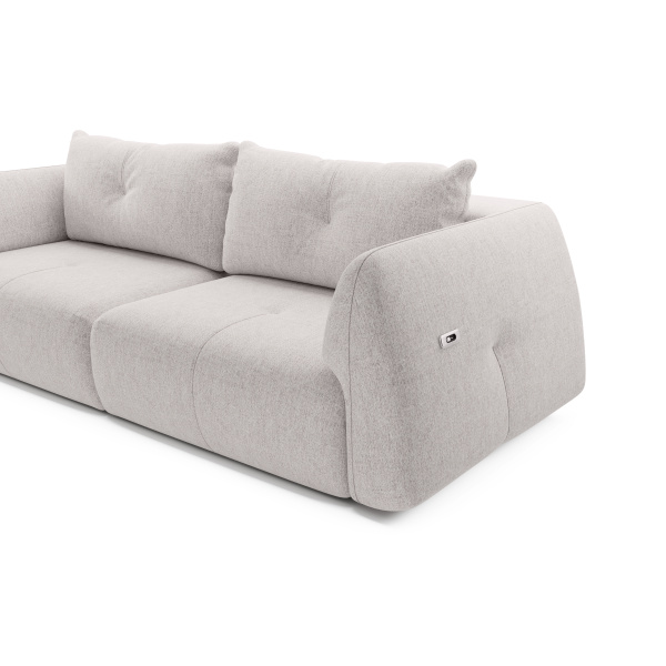 Canapea ~SPLENDORA~ premium, smart, extensie electrica, spatiu de dormit 140/200 cm, charger USB, material impermeabil, culoare crem-rose, 255 cm lungime - imagine 4