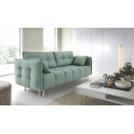 Canapea ~ARIEL~ extensibilă cu ladă de depozitare, material microfibră impermeabilă, culoare emerald blue, picioare aurii, 225 cm lungime, extensia 140/200 cm
