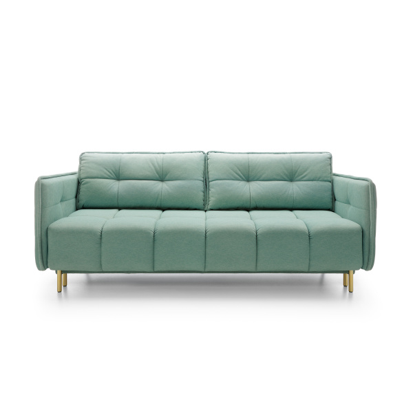 Canapea ~ARIEL~ extensibilă cu ladă de depozitare, material microfibră impermeabilă, culoare emerald blue, picioare aurii, 225 cm lungime, extensia 140/200 cm - imagine 2