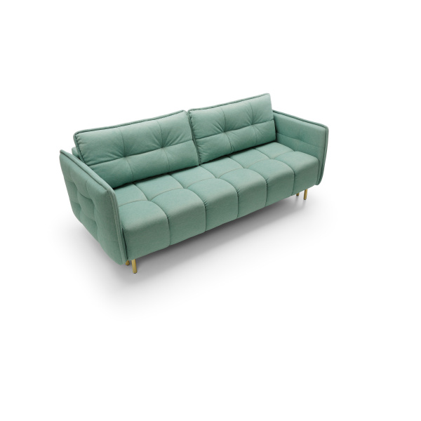 Canapea ~ARIEL~ extensibilă cu ladă de depozitare, material microfibră impermeabilă, culoare emerald blue, picioare aurii, 225 cm lungime, extensia 140/200 cm - imagine 5