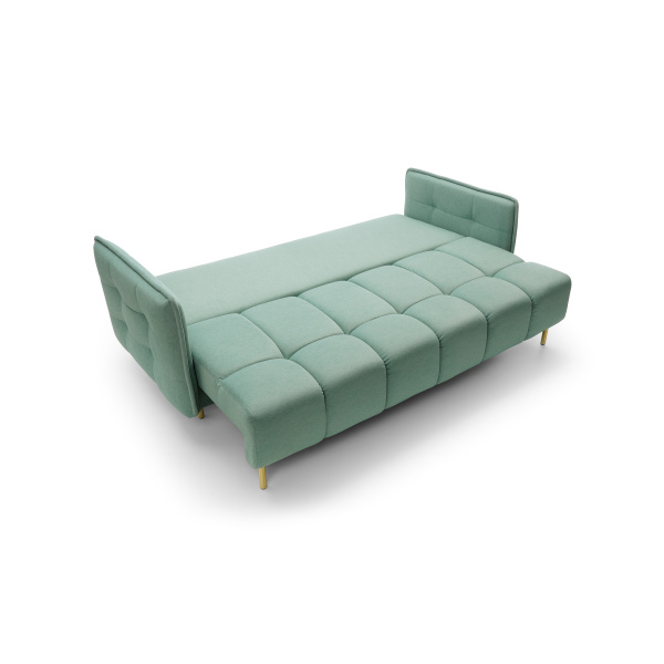 Canapea ~ARIEL~ extensibilă cu ladă de depozitare, material microfibră impermeabilă, culoare emerald blue, picioare aurii, 225 cm lungime, extensia 140/200 cm - imagine 6