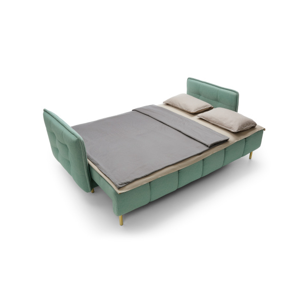 Canapea ~ARIEL~ extensibilă cu ladă de depozitare, material microfibră impermeabilă, culoare emerald blue, picioare aurii, 225 cm lungime, extensia 140/200 cm - imagine 7