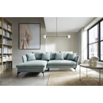 Colțar ~VOLANTE~ extensibil cu ladă de depozitare, picioare negre metalice, 258/167 cm, extensia 135/224 cm