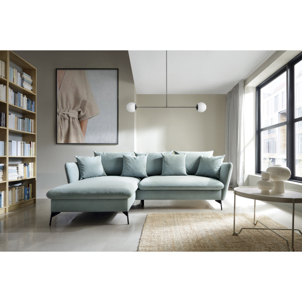 Colțar ~VOLANTE~ extensibil cu ladă de depozitare, picioare negre metalice, 258/167 cm, extensia 135/224 cm - imagine 1
