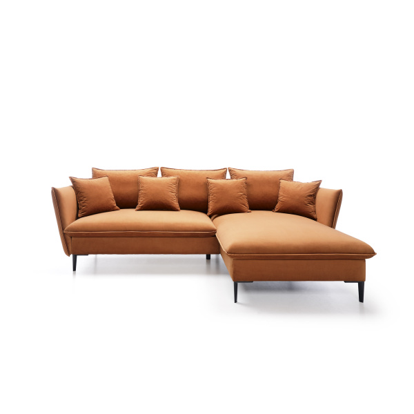 Colțar ~ISALDA~ extensibil cu ladă de depozitare, material catifelat, picioare negre metalice, 258/167 cm, extensia 140/220 cm - imagine 2