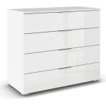 Comodă cu 4 sertare, închidere soft close, fronturi din sticlă, culoare albă, 93 cm lungime - imagine 2