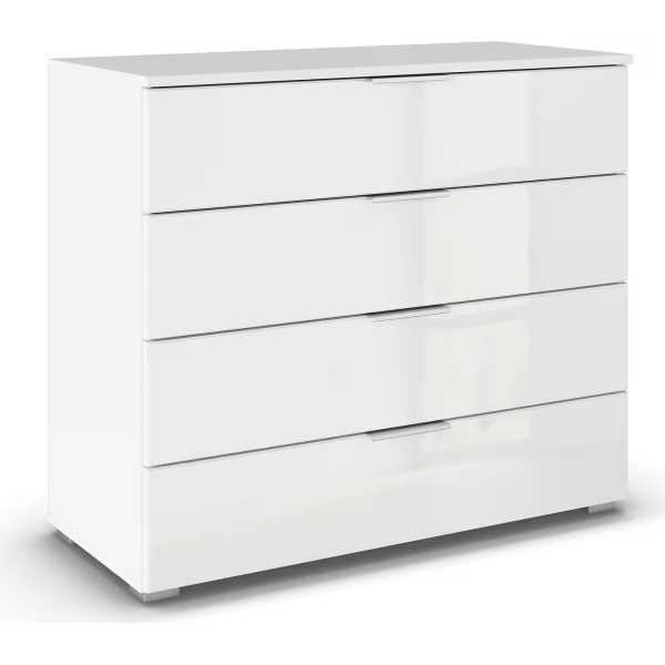 Comodă cu 4 sertare, închidere soft close, fronturi din sticlă, culoare albă, 93 cm lungime - imagine 2