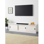 Comodă albă din lemn masiv pin 170 cm cu 3 uși glisante, design rustic elegant pentru living sau dormitor, spațiu generos de depozitare VENETIA