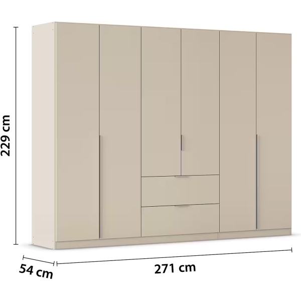Dulap 271 cm lungime, 6 uși batante, 2 sertare, culoare cașmir, compartimentare premium, 229 cm înălțime - imagine 8
