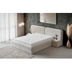 Boxspring ~Bora Bora~ cu lada de depozitare, saltea cu topper integrat, material țesătură catifelată plușată, culoare ivory