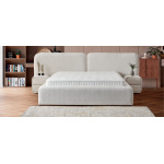 Boxspring ~Bora Bora~ cu lada de depozitare, saltea cu topper integrat, material țesătură catifelată plușată, culoare ivory - imagine 2