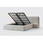 Boxspring ~Bora Bora~ cu lada de depozitare, saltea cu topper integrat, material țesătură catifelată plușată, culoare ivory - imagine 4