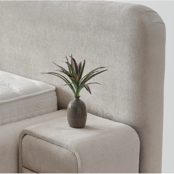Boxspring ~Bora Bora~ cu lada de depozitare, saltea cu topper integrat, material țesătură catifelată plușată, culoare ivory - imagine 5