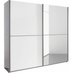 Dressing 181 cm lungime, 2 uși glisante, oglindă, culoare alb-gri antracit, 210 cm înălțime