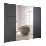 Dressing 264 cm lungime, 2 uși glisante, oglindă pe mijloc, culoare gri antracit, 210 cm înălțime - imagine 2