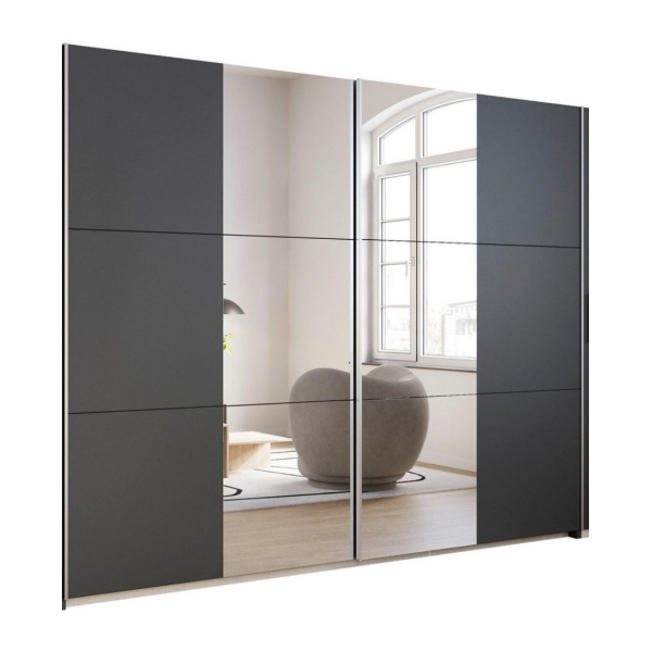 Dressing 264 cm lungime, 2 uși glisante, oglindă pe mijloc, culoare gri antracit, 210 cm înălțime - imagine 2