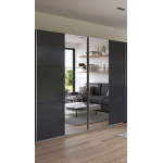 Dressing 264 cm lungime, 2 uși glisante, oglindă pe mijloc, culoare gri antracit, 210 cm înălțime