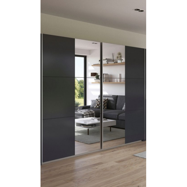 Dressing 264 cm lungime, 2 uși glisante, oglindă pe mijloc, culoare gri antracit, 210 cm înălțime - imagine 1
