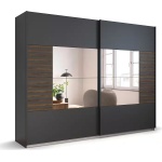 Dressing 271 cm lungime, 2 uși glisante, oglindă pe mijloc, riflaje, culoare gri antracit și maro, 210 cm înălțime - imagine 2