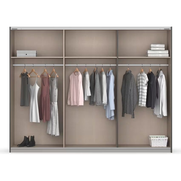 Dressing 271 cm lungime, 2 uși glisante, oglindă pe mijloc, riflaje, culoare gri antracit și maro, 210 cm înălțime - imagine 4