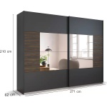 Dressing 271 cm lungime, 2 uși glisante, oglindă pe mijloc, riflaje, culoare gri antracit și maro, 210 cm înălțime - imagine 9