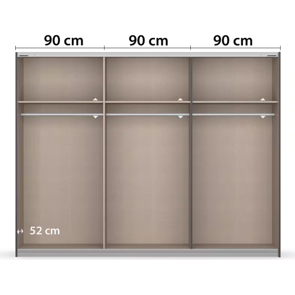 Dressing 271 cm lungime, 2 uși glisante, oglindă pe mijloc, riflaje, culoare gri antracit și maro, 210 cm înălțime - imagine 10