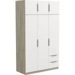 Dulap 120 cm lungime, 6 uși batante, 2 sertare, culoare alb-sonoma, 203 cm înălțime - imagine 3