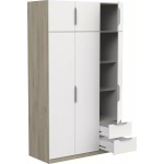 Dulap 120 cm lungime, 6 uși batante, 2 sertare, culoare alb-sonoma, 203 cm înălțime - imagine 4
