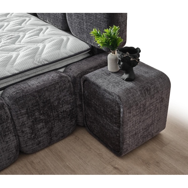 Boxspring MARVEO cu ladǎ de depozitare, structurǎ metalicǎ, saltea premium cu topper integrat, culoare gri antracit, material cremona - imagine 5