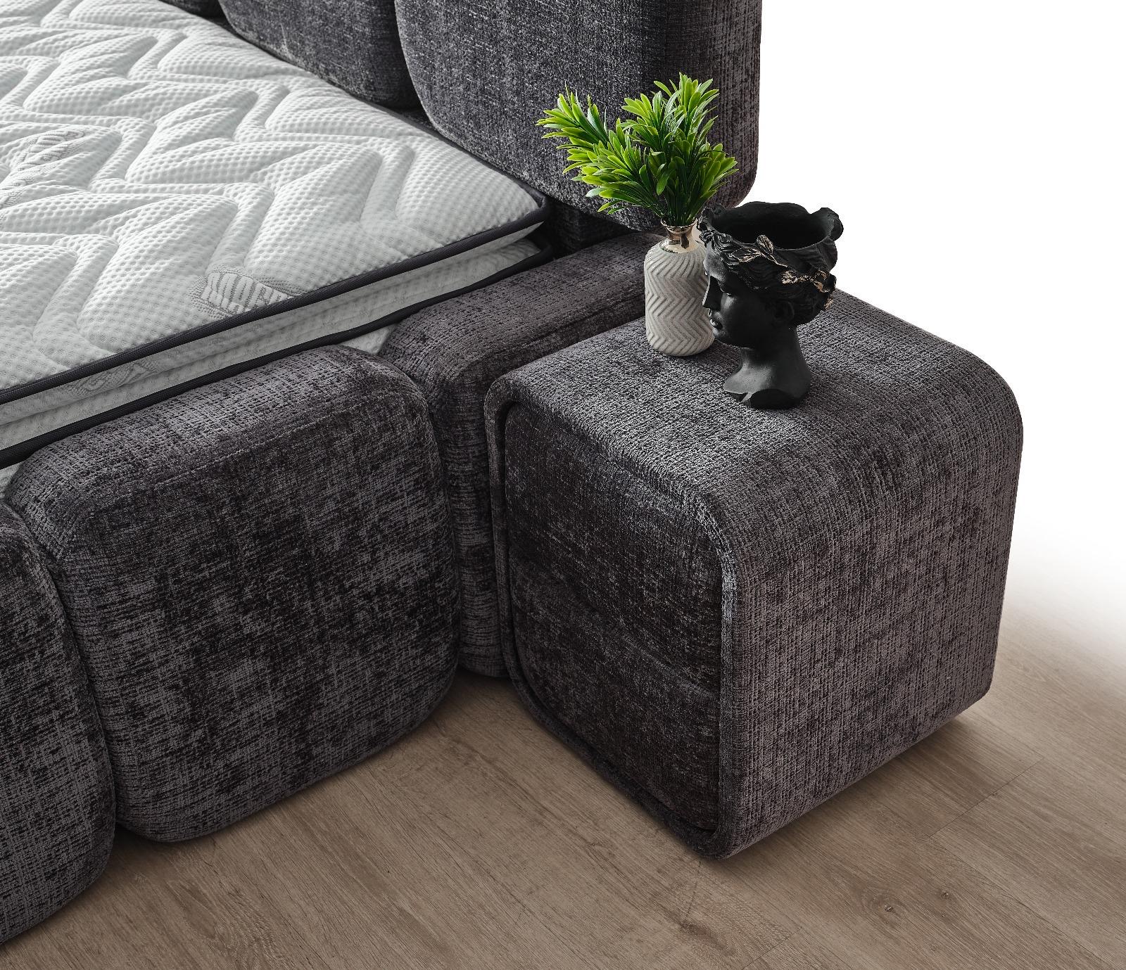 054e535a-34cc-4b08-bd2b-035f84c16600 Boxspring MARVEO cu ladǎ de depozitare, structurǎ metalicǎ, saltea premium cu topper integrat, culoare gri antracit, material cremona - imagine 5