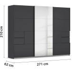 Dressing 271 cm lungime, 3 uși glisante, 4 sertare, oglinda pe mijloc, culoare gri antracit, 210 cm înălțime - imagine 3