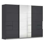 Dressing 271 cm lungime, 3 uși glisante, 4 sertare, oglinda pe mijloc, culoare gri antracit, 210 cm înălțime - imagine 2