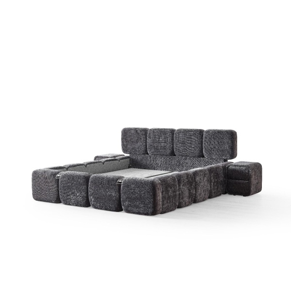Boxspring MARVEO cu ladǎ de depozitare, structurǎ metalicǎ, saltea premium cu topper integrat, culoare gri antracit, material cremona - imagine 4