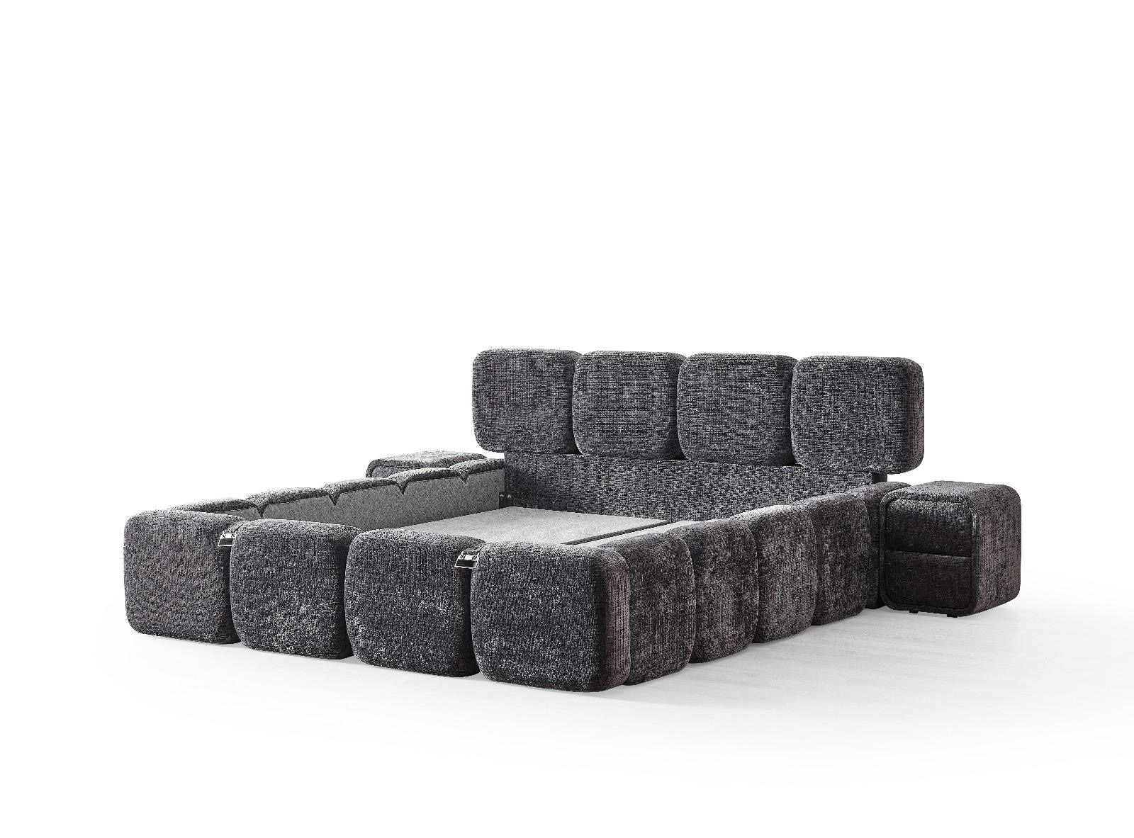 6817af3e-d373-4142-8491-40c2fa785ecd Boxspring MARVEO cu ladǎ de depozitare, structurǎ metalicǎ, saltea premium cu topper integrat, culoare gri antracit, material cremona - imagine 4