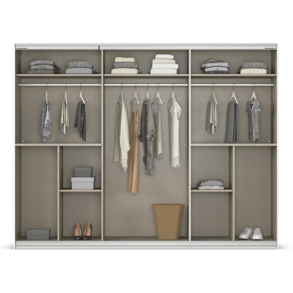 Dressing 271 cm lungime, 3 uși glisante, 4 sertare, oglinda pe mijloc, culoare gri antracit, 210 cm înălțime - imagine 5