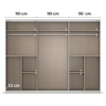 Dressing 271 cm lungime, 3 uși glisante, 4 sertare, oglinda pe mijloc, culoare gri antracit, 210 cm înălțime - imagine 6