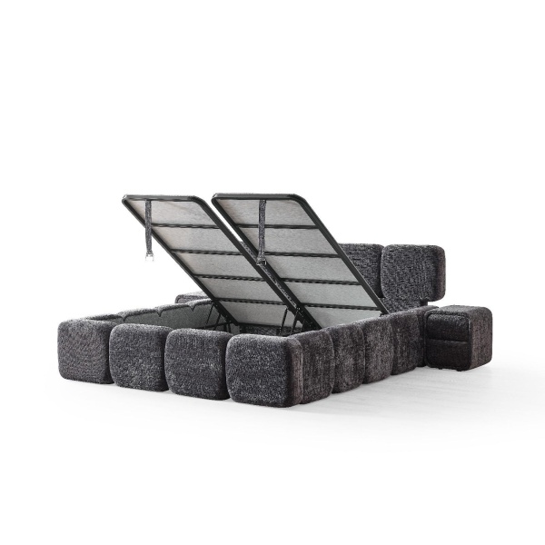 Boxspring MARVEO cu ladǎ de depozitare, structurǎ metalicǎ, saltea premium cu topper integrat, culoare gri antracit, material cremona - imagine 6
