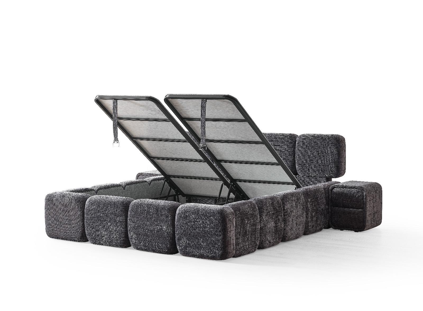 7b295e0f-5828-4c5e-8467-bd339f0521ba Boxspring MARVEO cu ladǎ de depozitare, structurǎ metalicǎ, saltea premium cu topper integrat, culoare gri antracit, material cremona - imagine 6
