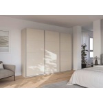 Dressing 271 cm lungime, 3 uși glisante, culoare cașmir, compartimentare premium, 229 cm înălțime