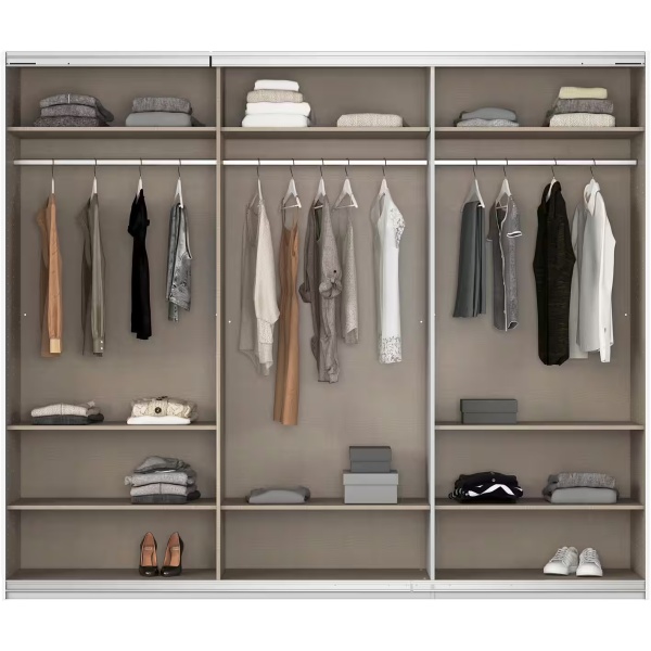 Dressing 271 cm lungime, 3 uși glisante, culoare cașmir, compartimentare premium, 229 cm înălțime - imagine 3