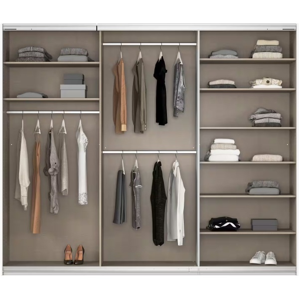 Dressing 271 cm lungime, 3 uși glisante, culoare cașmir, compartimentare premium, 229 cm înălțime - imagine 4
