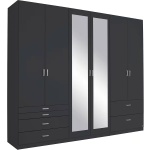 Dulap 270 cm lungime, 6 uși batante, 6 sertare, oglindă pe mijloc, culoare gri antracit, 230 cm înălțime - imagine 2