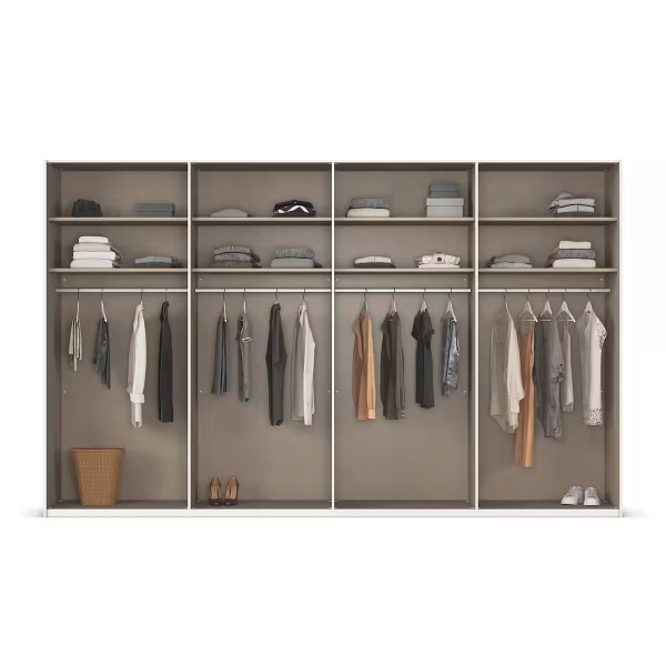 Dressing 360 cm lungime, 4 uși glisante, full oglindă, culoare alb, 223 cm înălțime - imagine 3