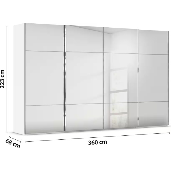 Dressing 360 cm lungime, 4 uși glisante, full oglindă, culoare alb, 223 cm înălțime - imagine 7