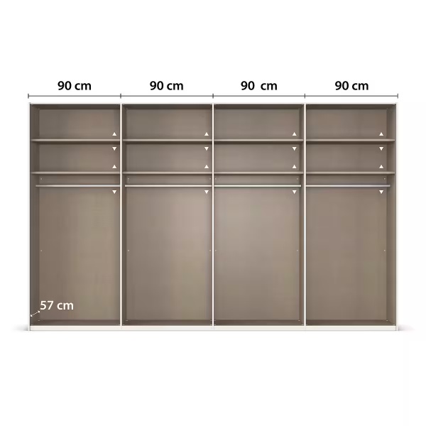 Dressing 360 cm lungime, 4 uși glisante, full oglindă, culoare alb, 223 cm înălțime - imagine 8